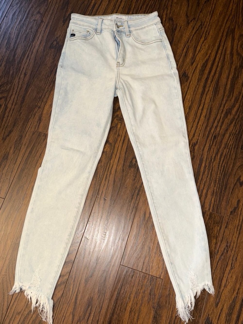 Kancan Light Wash Women’s High-Rise Skinny Jeans with Frayed Hem